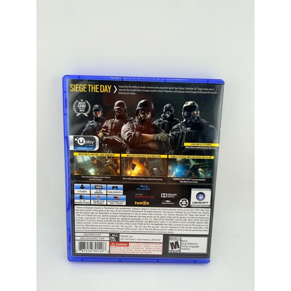 Tom Clancy's Rainbow Six Siege Sony PlayStation 4 PS4 2015 Ubisoft Tactical FPS